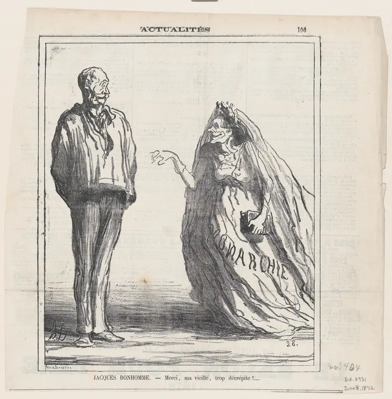 Jacques Bonhomme: Sorry, Madam, but you are really too decrepit!, from 'News of the day,' published in Le Charivari, June 8, 1872 Wall Art by Honoré Daumier - High-Resolution Digital Print