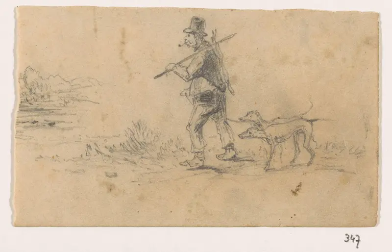 Jager met honden en een haas op de rug Wall Art by Unknown - High-Resolution Digital Print