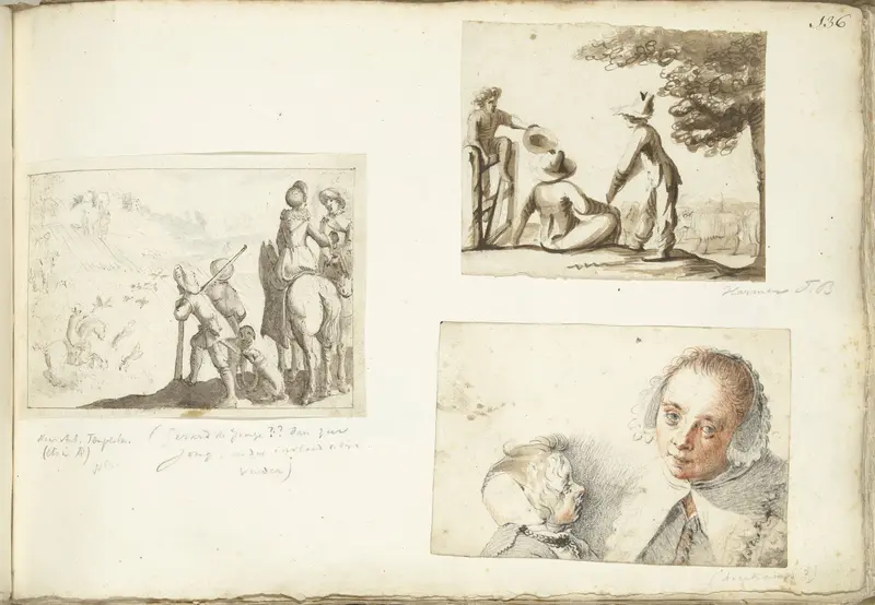 Jagers met valken, herderjongens en vrouw en kind Wall Art by Gerard ter Borch (I) - High-Resolution Digital Print