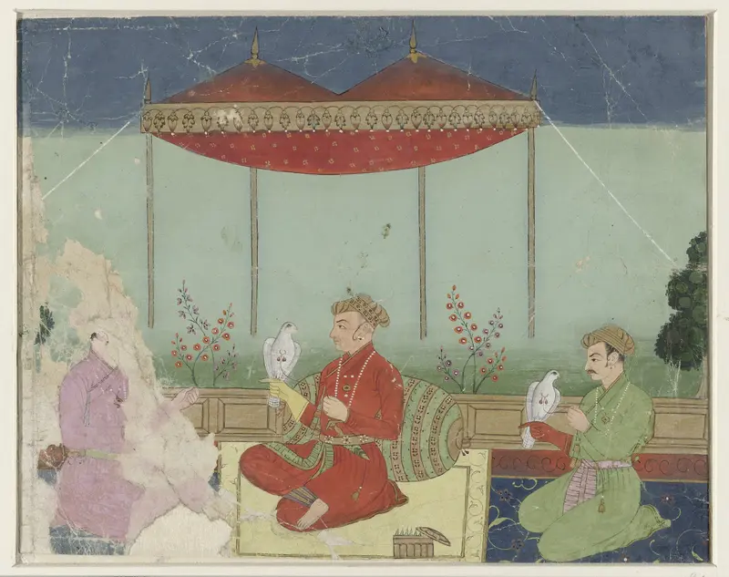 Jahangir zittend onder een baldakijn op een terras Wall Art by anonymous - High-Resolution Digital Print