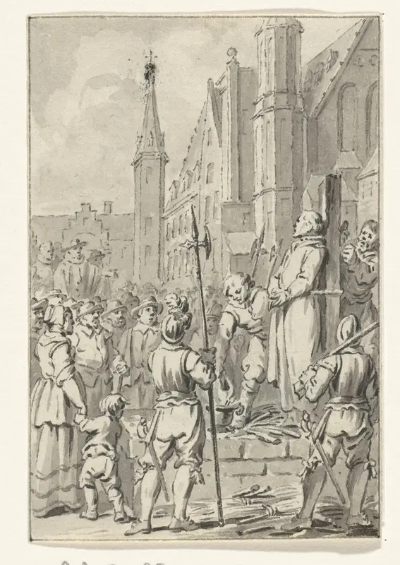 Jan de Bakker, priester te Woerden, op het Binnenhof te Den Haag wegens ketterij gewurgd en verbrand, 1525 Wall Art by Jacobus Buys - High-Resolution Digital Print