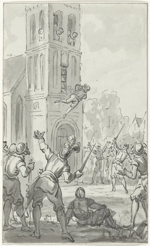 Jan van Schaffelaar springt van de toren te Barneveld, 16 juli 1482 Wall Art by Jacobus Buys - High-Resolution Digital Print