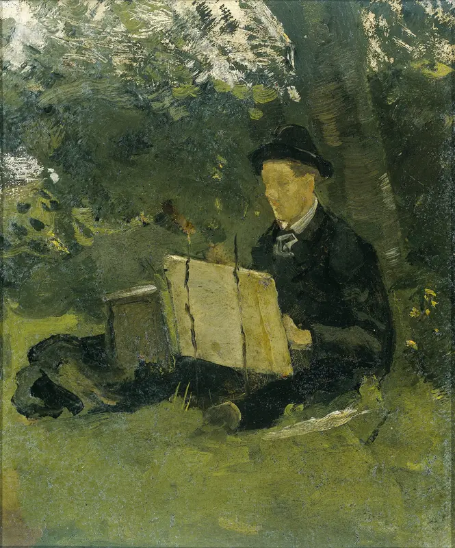Jan Verkade (1868-1946) schilderend onder een boom in Hattem Wall Art by Richard Nicolaüs Roland Holst - High-Resolution Digital Print