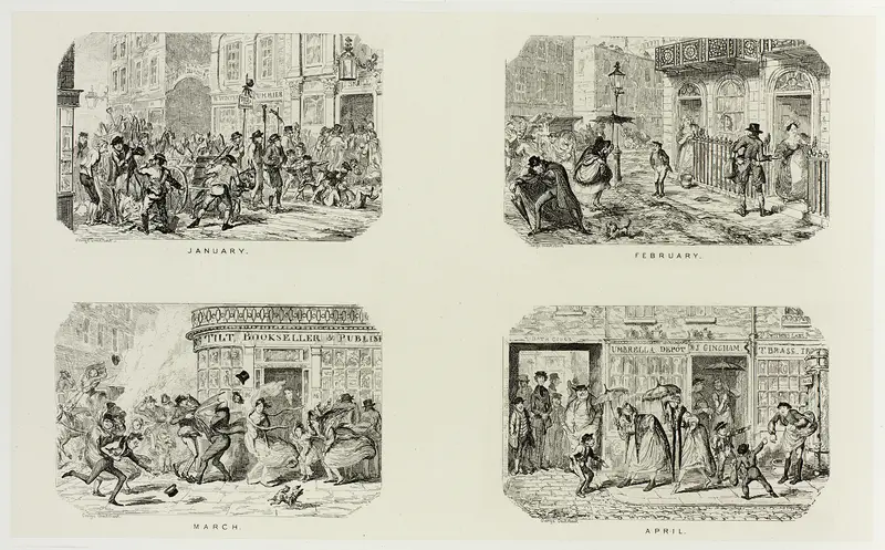 January from George Cruikshank's Steel Etchings to The Comic Almanacks: 1835-1853 (top left) Wall Art by George Cruikshank - High-Resolution Digital Print