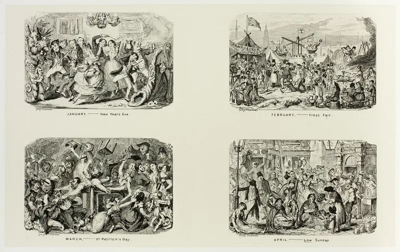 January – New Year's Eve from George Cruikshank's Steel Etchings to The Comic Almanacks: 1835-1853 (top left) Wall Art by George Cruikshank - High-Resolution Digital Print