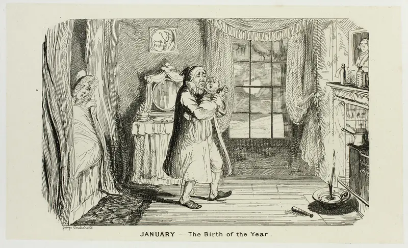 January - The Birth of the Year from George Cruikshank's Steel Etchings to The Comic Almanacks: 1835-1853 Wall Art by George Cruikshank - High-Resolution Digital Print