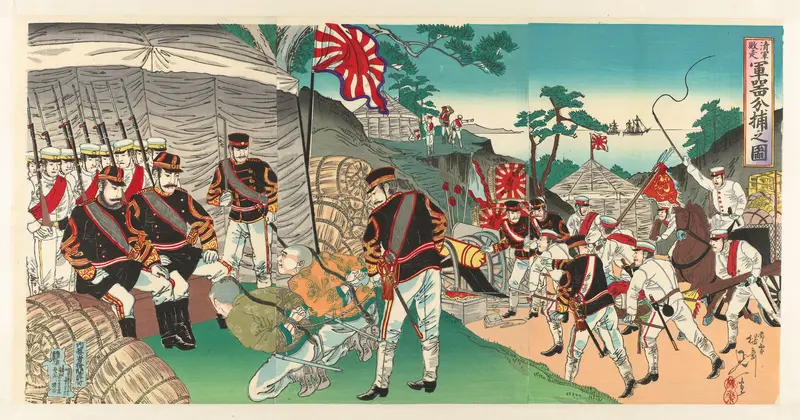 Japanse troepen veroveren wapens die zijn achtergelaten door de vluchtende vijand Wall Art by Unknown - High-Resolution Digital Print