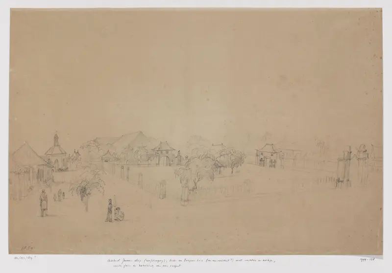 Javaans dorp (hoofdnegorij) met links een Europees huis, West-Java Wall Art by Adrianus Johannes Bik - High-Resolution Digital Print