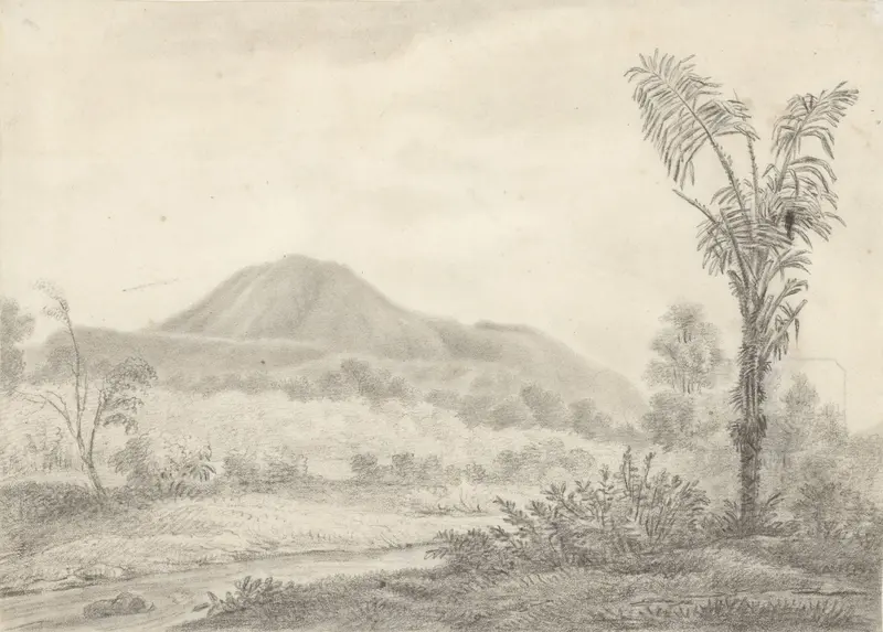 Javaans landschap met berg en palm Wall Art by Unknown - High-Resolution Digital Print