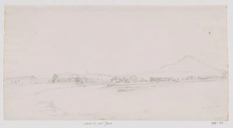 Javaans landschap met rivier en een dorp Wall Art by Adrianus Johannes Bik - High-Resolution Digital Print