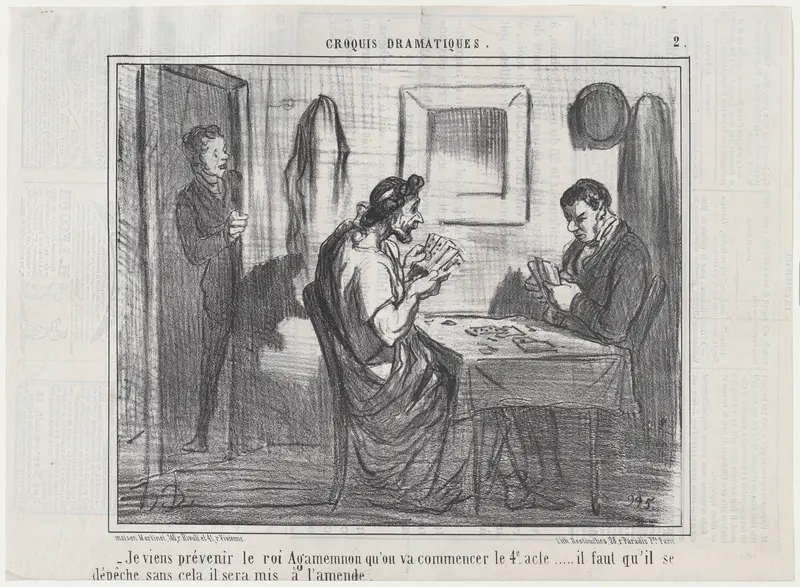 Je viens prévenir le roi Agamemnon qu'on va commencer le 4e acte..., from Croquis Dramatiques, published in Le Charivari, November 27, 1856 Wall Art by Honoré Daumier - High-Resolution Digital Print