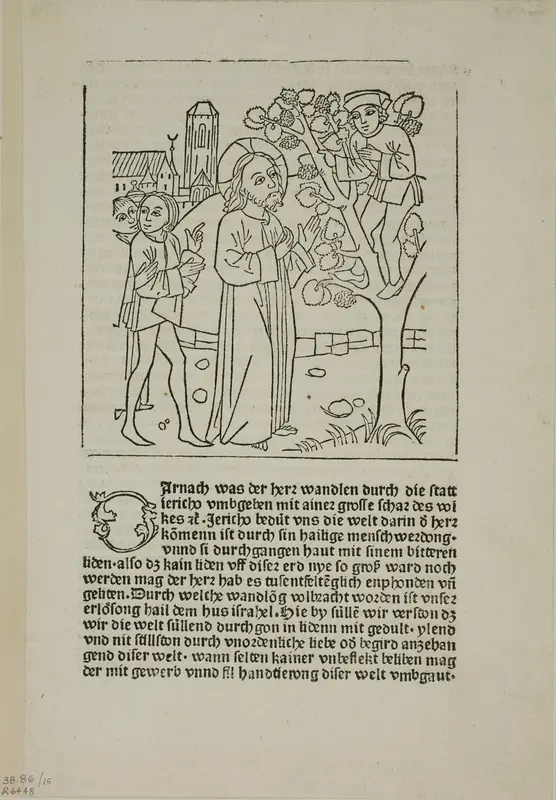 Jesus Calling Zacchaeus from Geistliche Auslegung des Lebens Jesu Christi (The Spiritual Interpretation of the Life of Christ), Plate 15 from Woodcuts from Books of the 15th Century Wall Art by Unknown artist - High-Resolution Digital Print