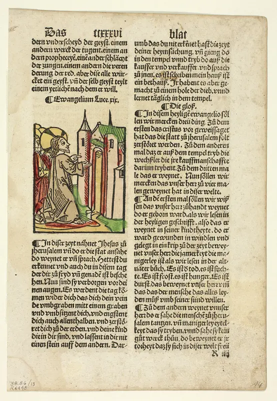 Jesus Foretelling the Destruction of Jerusalem from Spiegel menschlicher Behältnis (The Mirror of Human Salvation), Plate 13 from Woodcuts from Books of the 15th Century Wall Art by Unknown artist - High-Resolution Digital Print