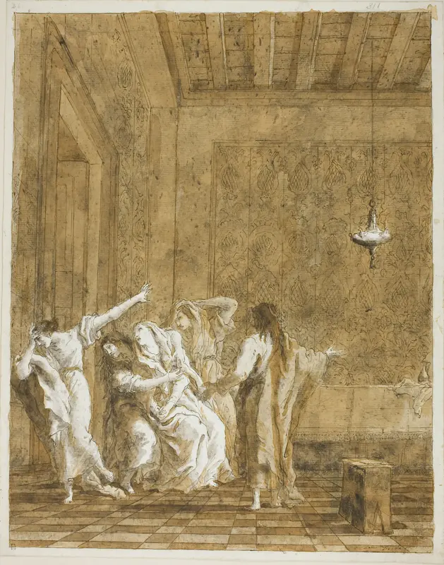 Jesus in the House of Jairus Wall Art by Giovanni Domenico Tiepolo - High-Resolution Digital Print
