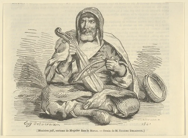 Jewish Musician in Mogador Costume, Morocco, from "Le Magasin Pittoresque" Wall Art by Eugène Delacroix - High-Resolution Digital Print
