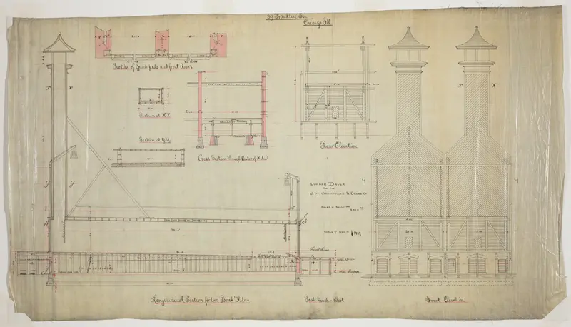 J.M. Brunswick and Balke Company Lumber Dryer, Chicago, Illinois, Elevation and Section