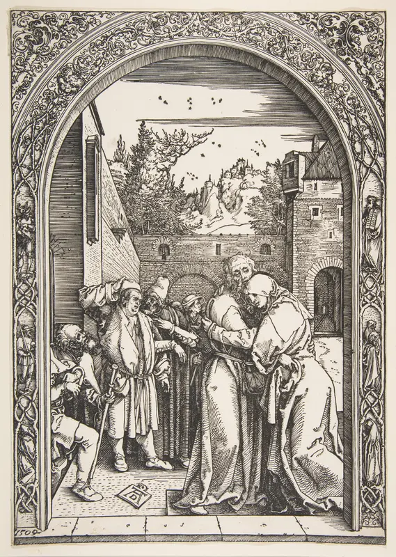 Joachim and Anna at the Golden Gate, from "The Life of the Virgin" Wall Art by Albrecht Dürer - High-Resolution Digital Print