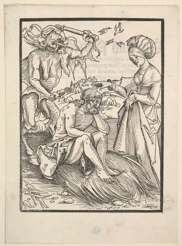 Job Tempted by a Demon; verso text from the Speculum Patientiae Wall Art by Hans Baldung (called Hans Baldung Grien) - High-Resolution Digital Print