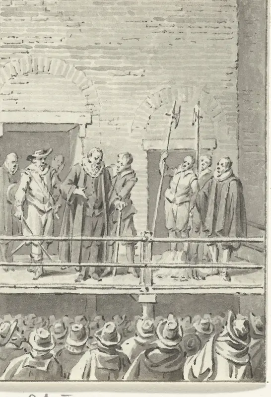 Johan van Oldenbarnevelt spreekt vanaf het schavot voor zijn onthoofding de omstanders toe, 13 mei 1619 Wall Art by Jacobus Buys - High-Resolution Digital Print