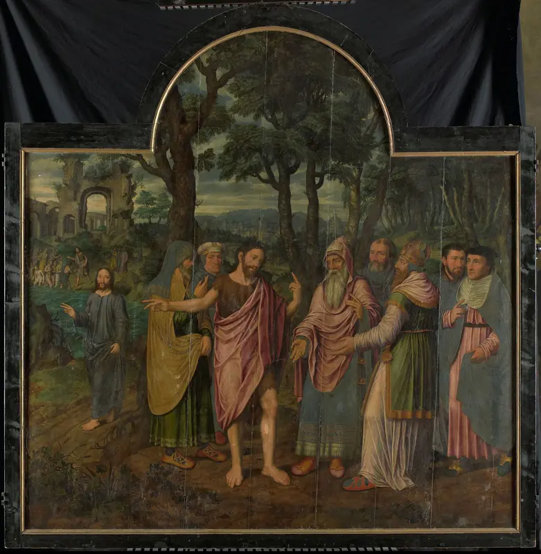 Johannes de Doper vermaant de Farizeeërs, middenpaneel van een drieluik Wall Art by Jan van Coninxloo (II) - High-Resolution Digital Print
