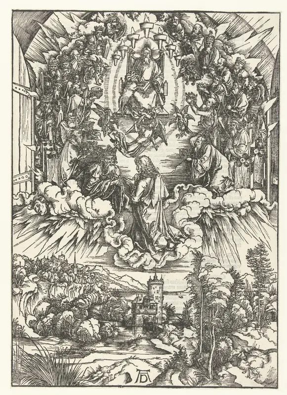 Johannes de Evangelist knielt voor Christus en het lam met de zeven hoorns en de zeven ogen Wall Art by Unknown - High-Resolution Digital Print