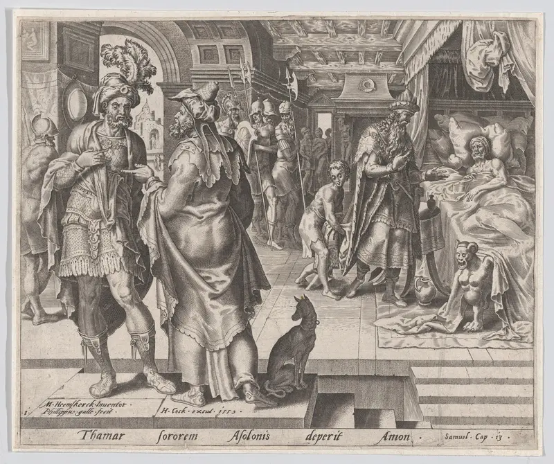 Jonadab Counselling Amnon, plate 1 from "The Story of Tamar and Amnon" Wall Art by Philips Galle - High-Resolution Digital Print
