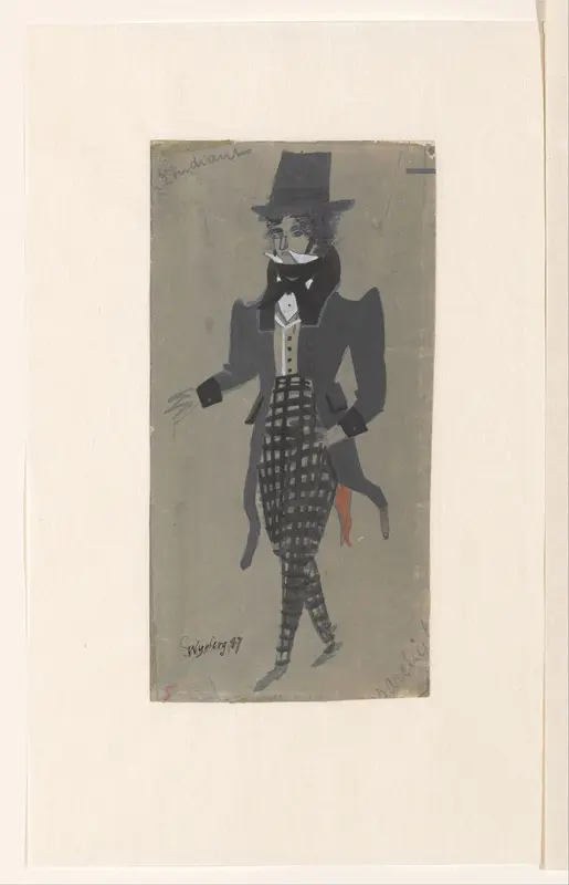 Jonge man met hoge hoed en geruite broek Wall Art by Unknown - High-Resolution Digital Print