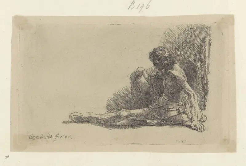 Jonge man, zittend op de grond met één been uitgestrekt Wall Art by Henry Louis Basan - High-Resolution Digital Print