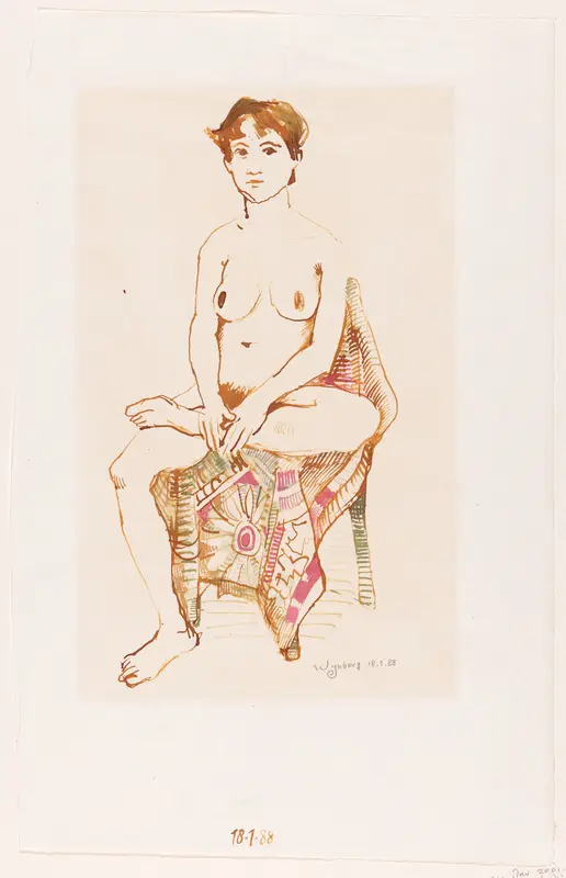 Jonge naakte vrouw zit op een stoel Wall Art by Unknown - High-Resolution Digital Print