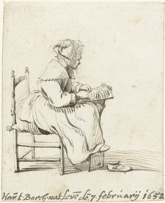 Jonge vrouw bezig met het maken van kant, in profiel Wall Art by Unknown - High-Resolution Digital Print
