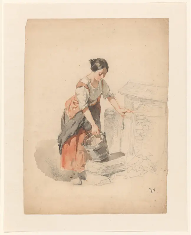 Jonge vrouw die een emmer vult Wall Art by Anton Mauve - High-Resolution Digital Print