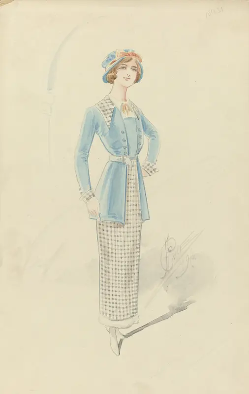 Jonge vrouw in zwart-wit geblokt ensemble, 1914 Wall Art by Unknown - High-Resolution Digital Print