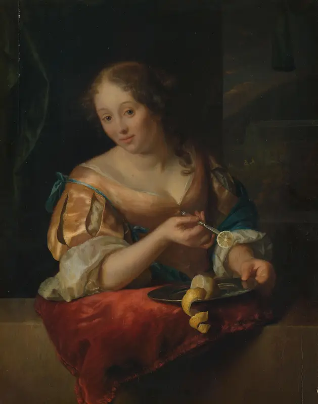 Jonge vrouw met citroen Wall Art by Godfried Schalcken - High-Resolution Digital Print