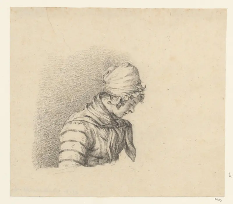 Jonge vrouw met gebogen hoofd Wall Art by Unknown - High-Resolution Digital Print