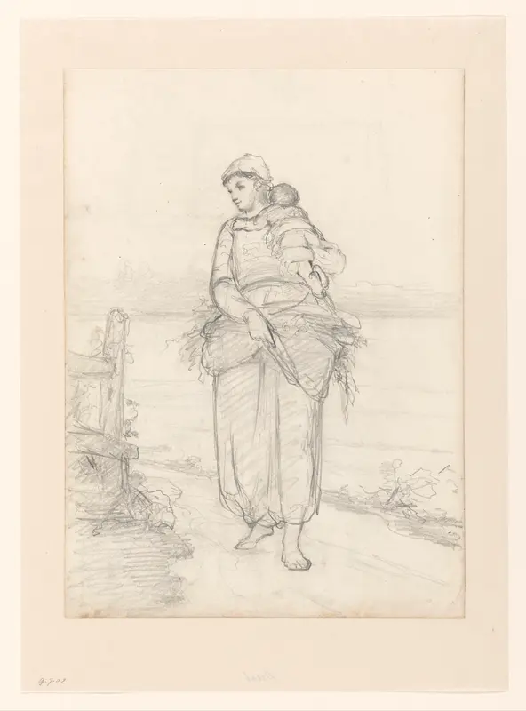 Jonge vrouw met kind op de arm Wall Art by Hendrik Valkenburg - High-Resolution Digital Print