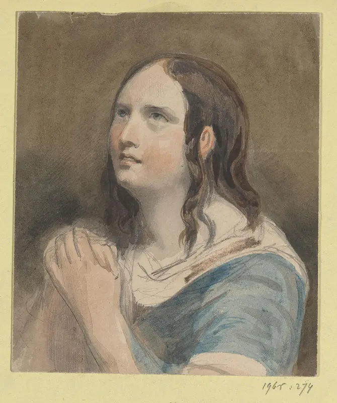 Jonge vrouw met opgeslagen ogen en de handen gevouwen Wall Art by Johann Wilhelm Kaiser (I) - High-Resolution Digital Print