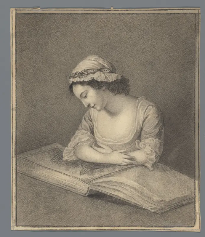 Jonge vrouw met prentenboek Wall Art by anonymous - High-Resolution Digital Print