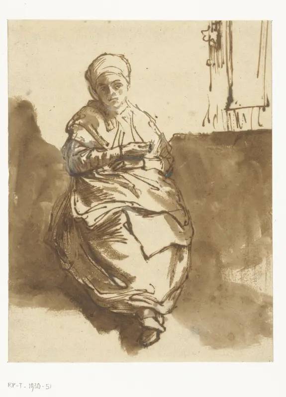 Jonge vrouw zittend bij een raam (Saskia?) Wall Art by Rembrandt van Rijn - High-Resolution Digital Print
