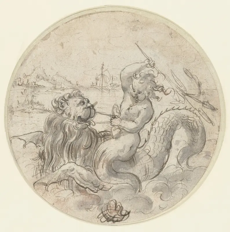 Jonge zeemeerman (?) op een zeemonster Wall Art by Christoph Jamnitzer - High-Resolution Digital Print