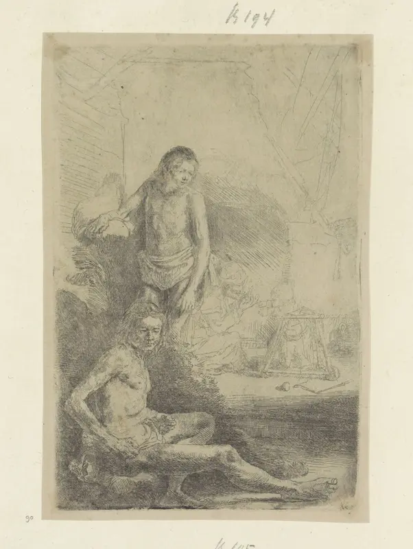 Jongeman, zittend en staand Wall Art by Rembrandt van Rijn - High-Resolution Digital Print