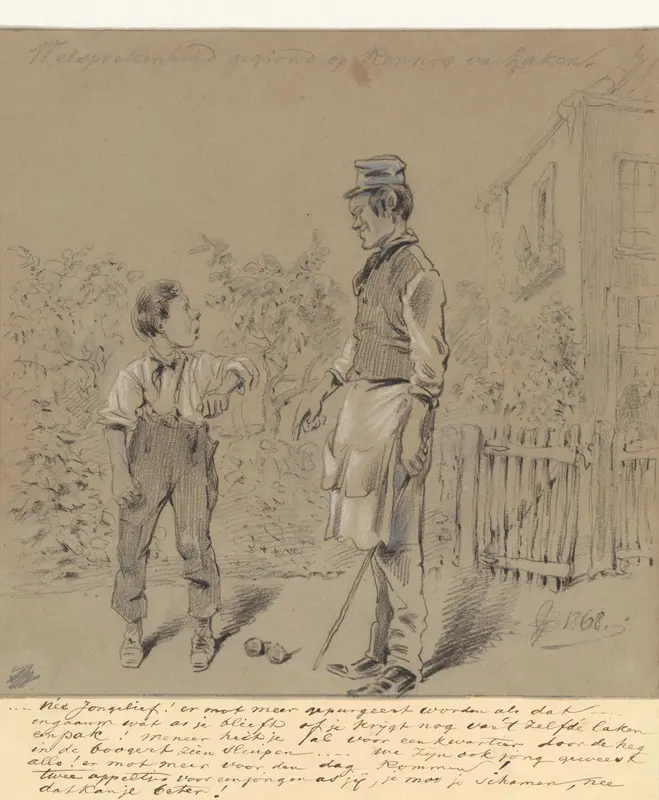 Jongen betrapt op stelen van appels in boomgaard Wall Art by Pieter van Loon - High-Resolution Digital Print