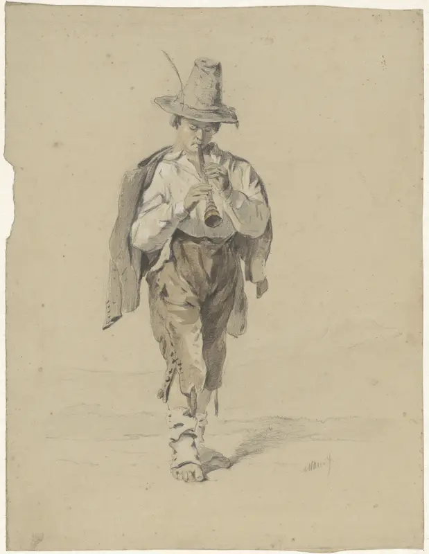 Jongen blazend op een schalmei Wall Art by Anton Mauve - High-Resolution Digital Print
