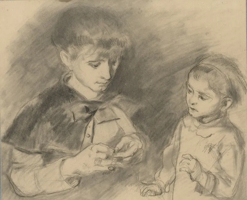 Jongen en meisje, ten halven lijve Wall Art by Adrien Emmanuel Marie - High-Resolution Digital Print