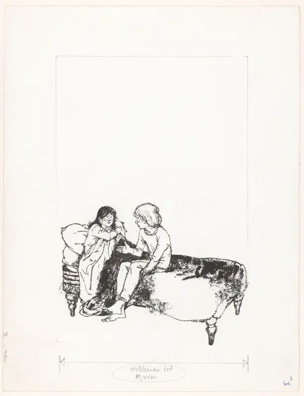 Jongen en meisje zitten op bed Wall Art by Jaap Nieuwenhuis - High-Resolution Digital Print