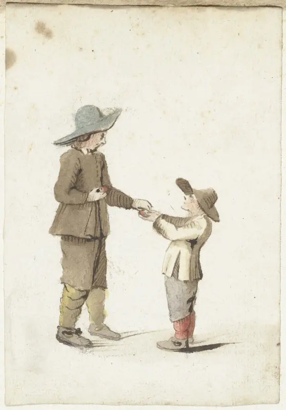 Jongen geeft een appel aan een jongere jongen Wall Art by Gesina ter Borch - High-Resolution Digital Print