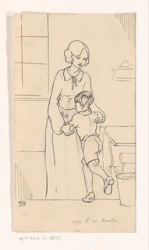 Jongen knuffelt zijn moeder Wall Art by Unknown - High-Resolution Digital Print