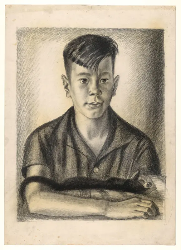 Jongen met een kat in zijn armen Wall Art by Unknown - High-Resolution Digital Print