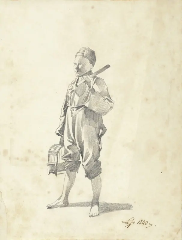 Jongen met een vogelkooi, naar links Wall Art by Pieter van Loon - High-Resolution Digital Print