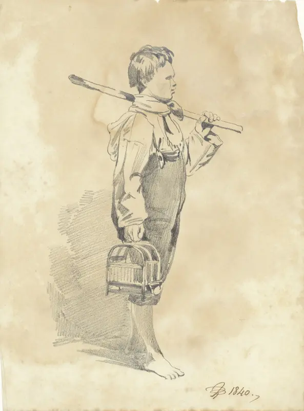 Jongen met een vogelkooi Wall Art by Pieter van Loon - High-Resolution Digital Print