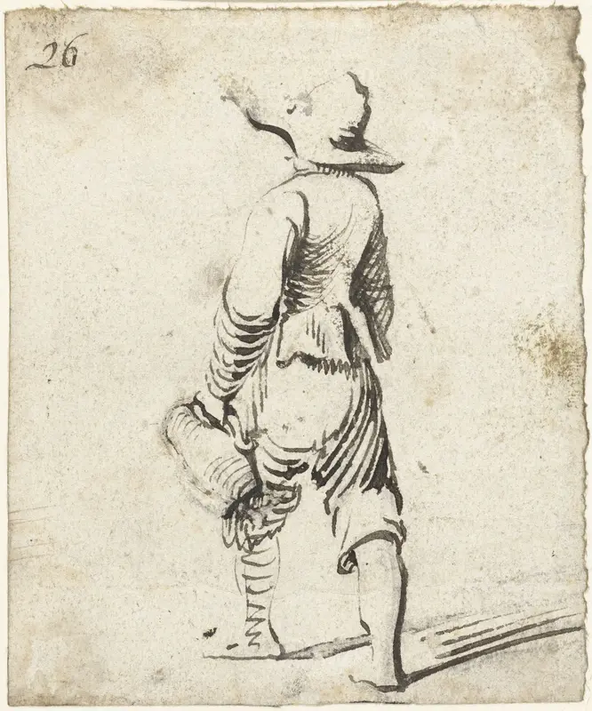 Jongen met flaphoed en een kan, van achteren Wall Art by Unknown - High-Resolution Digital Print